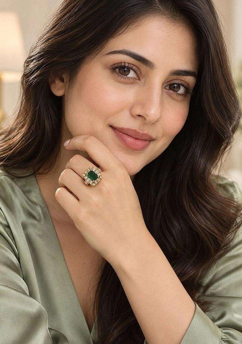 Gold-Plated Temple American Diamond Finger Ring for Women | Fusion Party & Festive Wear | Gift for Her - Indya