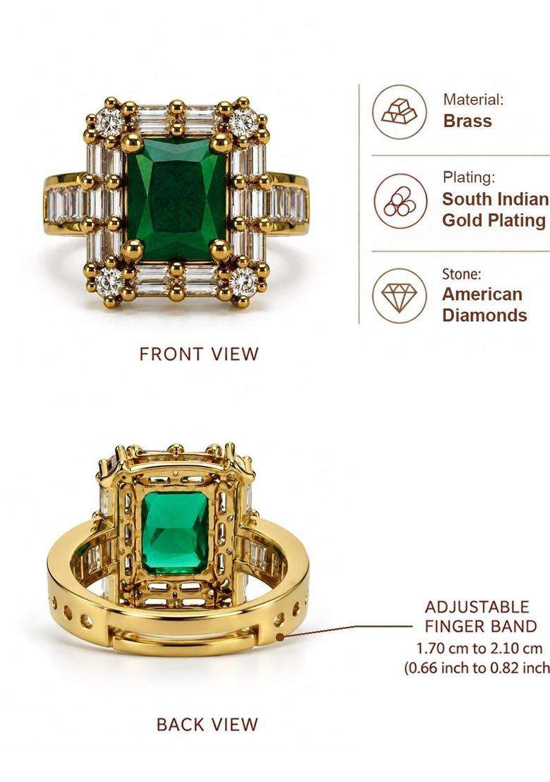 Gold-Plated Temple American Diamond Finger Ring for Women | Fusion Party & Festive Wear | Gift for Her - Indya