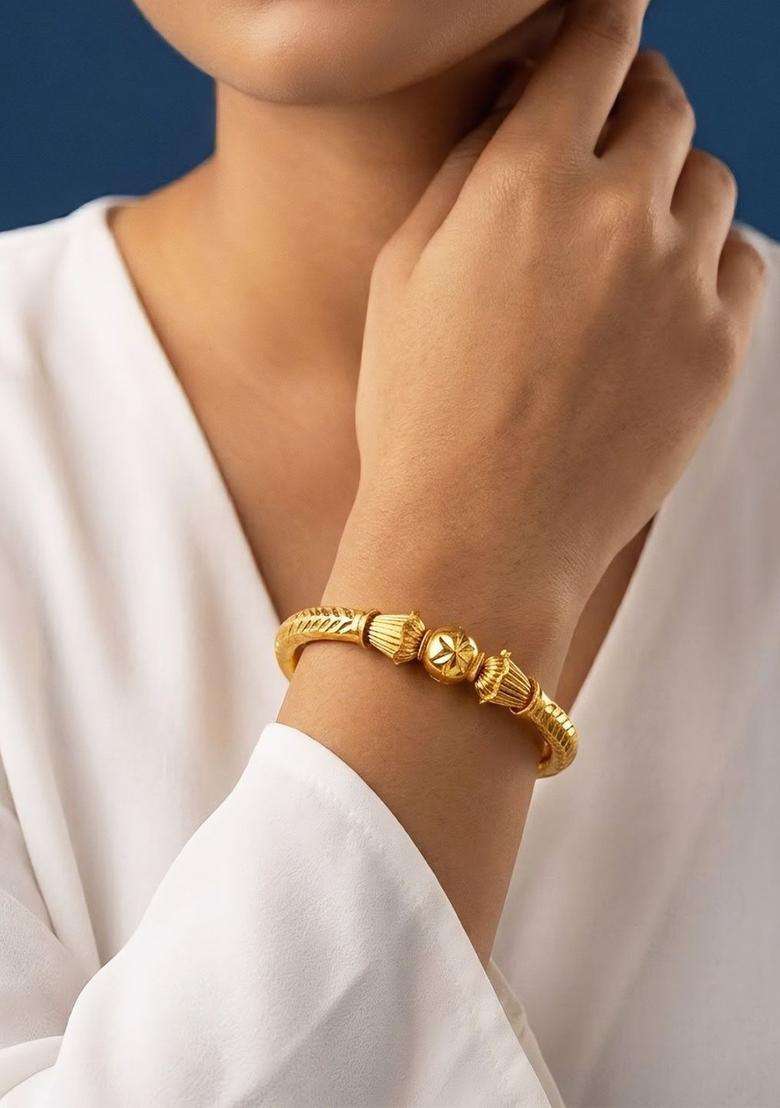 Brass Temple Gold-Plated Bangle-Style Bracelet for Women | Fusion Party & Festive Wear | Gift for Her - Indya