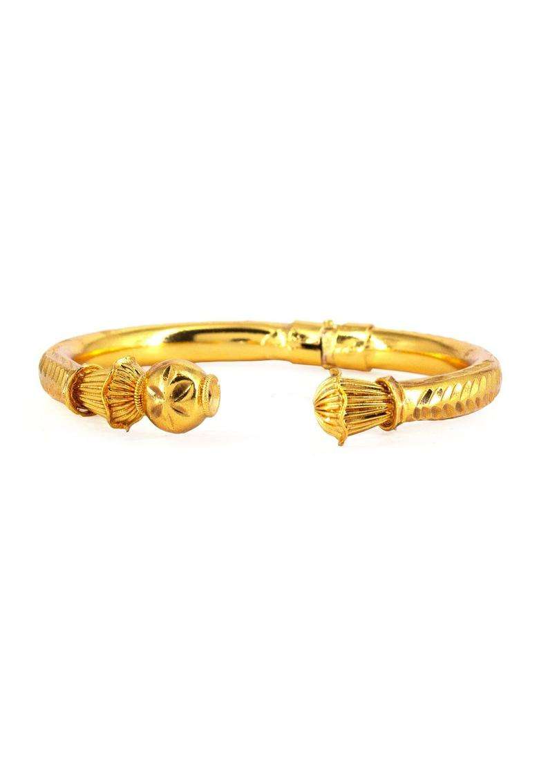 Brass Temple Gold-Plated Bangle-Style Bracelet for Women | Fusion Party & Festive Wear | Gift for Her - Indya