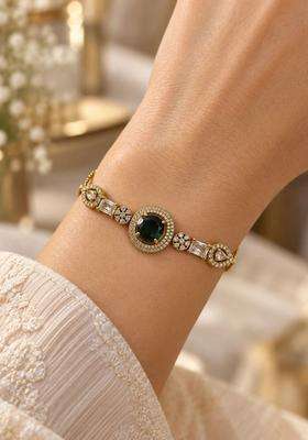 Brass American Diamond Temple Gold-Plated Wraparound Bracelet for Women | Traditional Temple Jewellery for Wedding & Festive Wear | Gift for Her