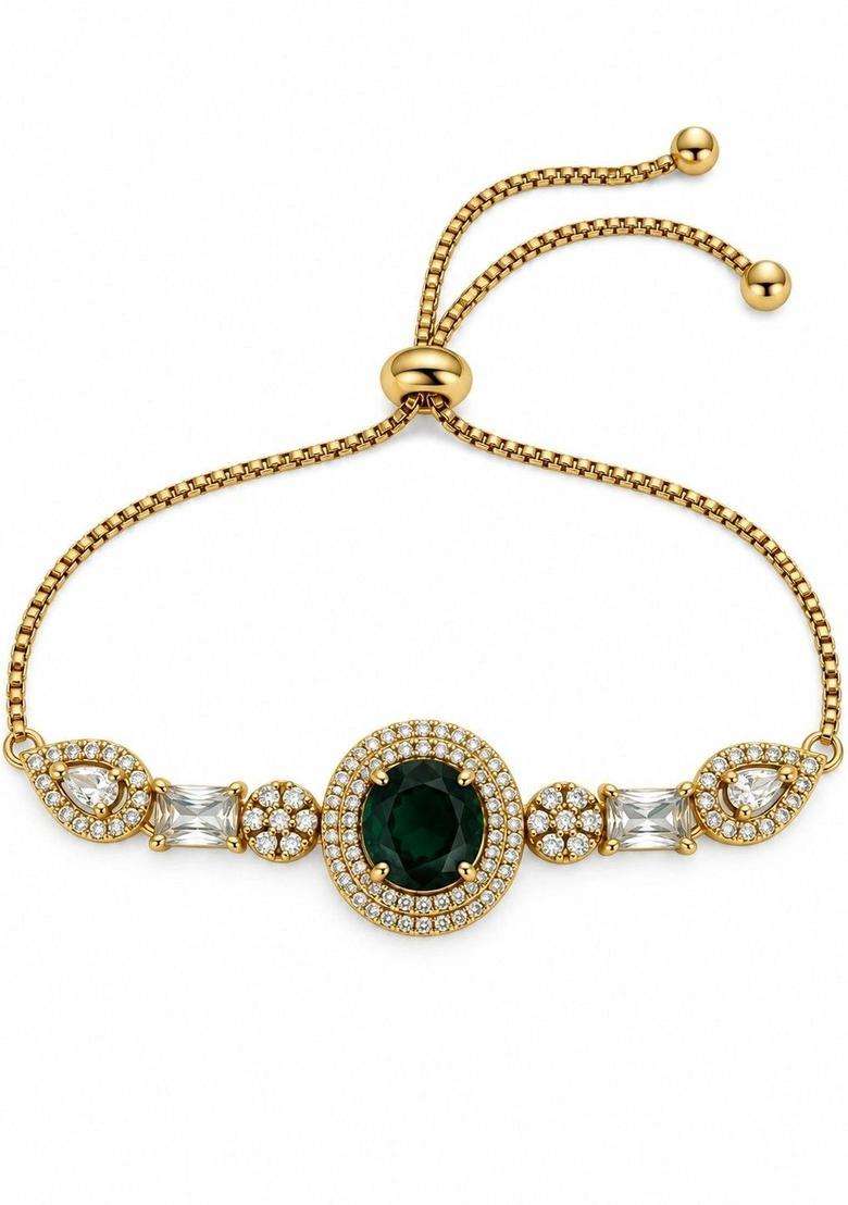 Brass American Diamond Temple Gold-Plated Wraparound Bracelet for Women | Traditional Temple Jewellery for Wedding & Festive Wear | Gift for Her - Indya