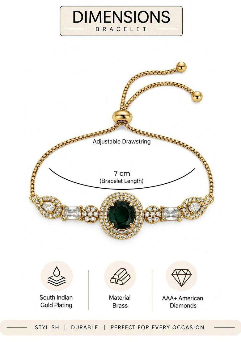 Brass American Diamond Temple Gold-Plated Wraparound Bracelet for Women | Traditional Temple Jewellery for Wedding & Festive Wear | Gift for Her - Indya