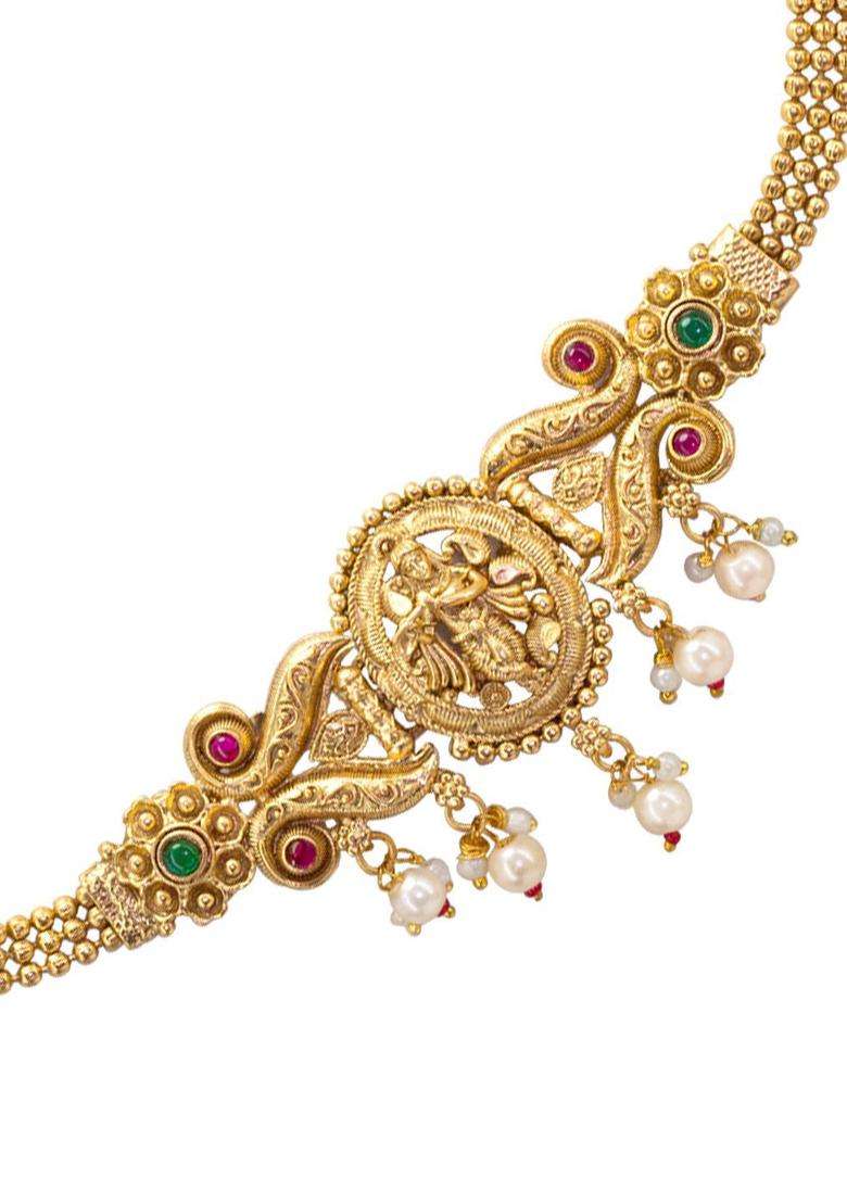 Gold-Plated Kundan-Studded & Beaded Shree Krishna Necklace and Earrings for Women | Traditional Temple Jewellery for Wedding & Festive Wear | Gift for Her - Indya