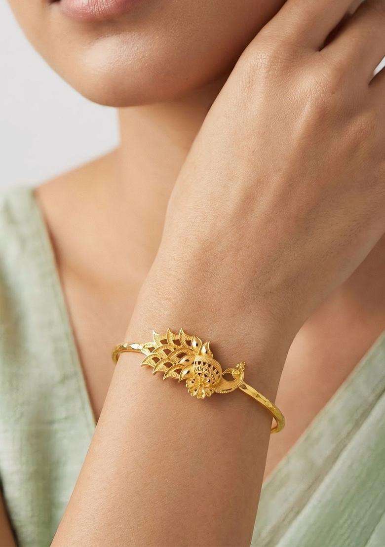 Brass Temple Gold-Plated Bangle-Style Bracelet for Women | Fusion Party & Festive Wear | Gift for Her - Indya