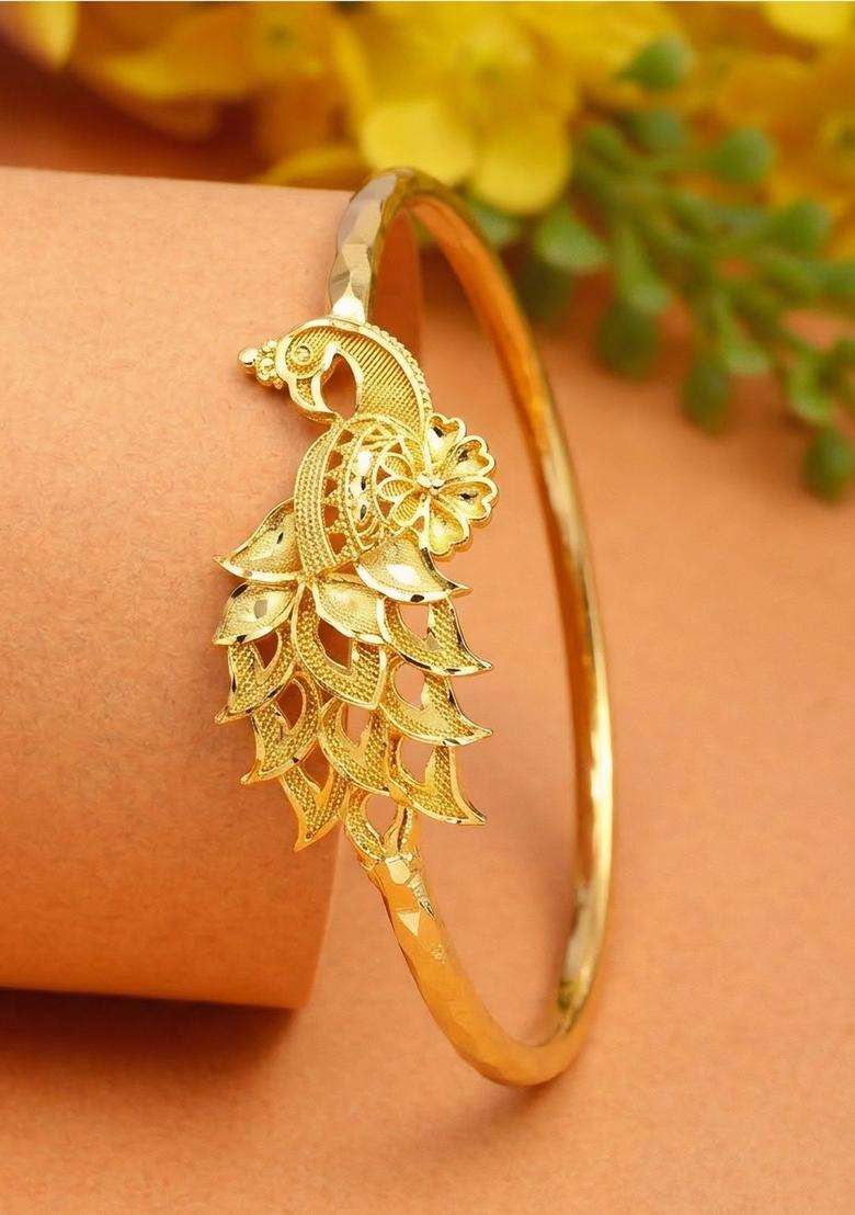 Brass Temple Gold-Plated Bangle-Style Bracelet for Women | Fusion Party & Festive Wear | Gift for Her - Indya