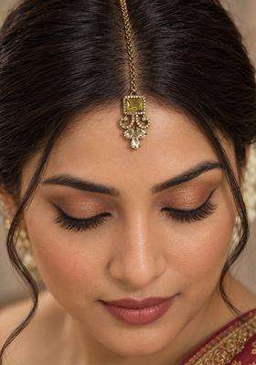 Gold-Plated American Diamond Studded Maang Tikka Head Jewellery for Women | Traditional Temple Jewellery for Wedding & Festive Wear | Gift for Her