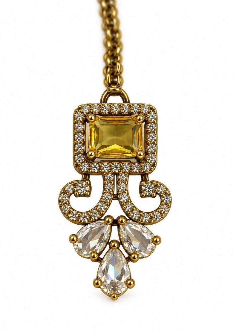 Gold-Plated American Diamond Studded Maang Tikka Head Jewellery for Women | Traditional Temple Jewellery for Wedding & Festive Wear | Gift for Her - Indya