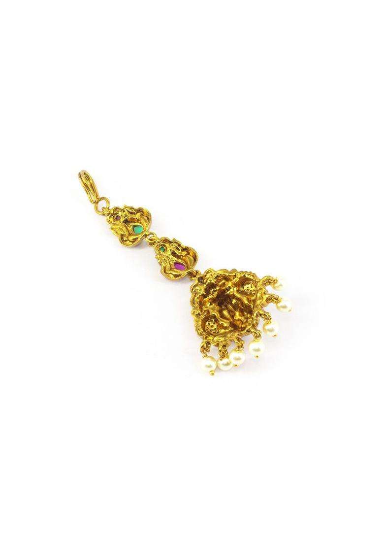Gold-Plated American Diamond Studded Maang Tikka Head Jewellery for Women | Traditional Temple Jewellery for Wedding & Festive Wear | Gift for Her - Indya