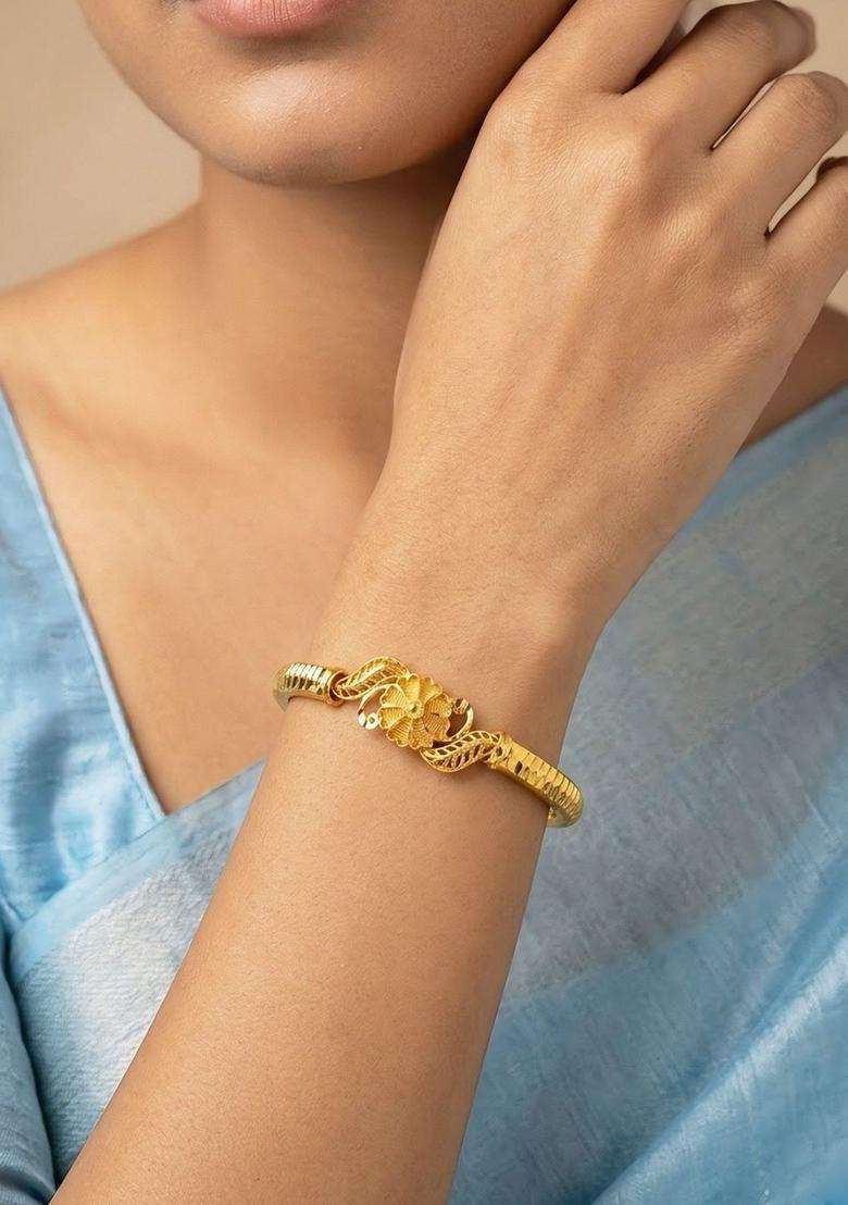Brass Temple Gold-Plated Bangle-Style Bracelet for Women | Fusion Party & Festive Wear | Gift for Her - Indya