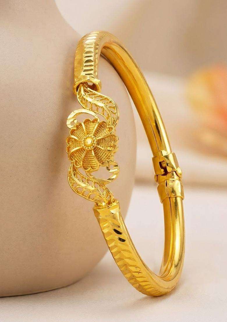 Brass Temple Gold-Plated Bangle-Style Bracelet for Women | Fusion Party & Festive Wear | Gift for Her - Indya