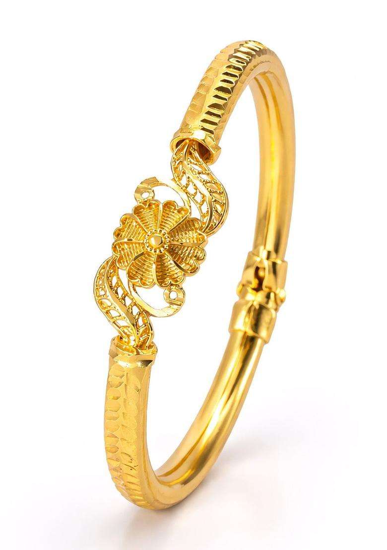 Brass Temple Gold-Plated Bangle-Style Bracelet for Women | Fusion Party & Festive Wear | Gift for Her - Indya