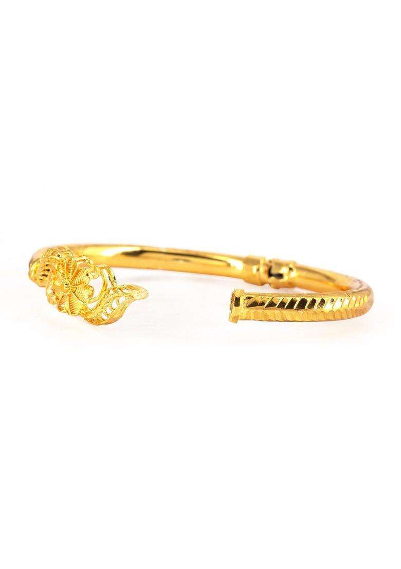 Brass Temple Gold-Plated Bangle-Style Bracelet for Women | Fusion Party & Festive Wear | Gift for Her - Indya