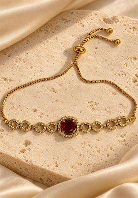 Brass American Diamond Temple Gold-Plated Wraparound Bracelet for Women | Stylish Party & Everyday Wear | Gift for Her