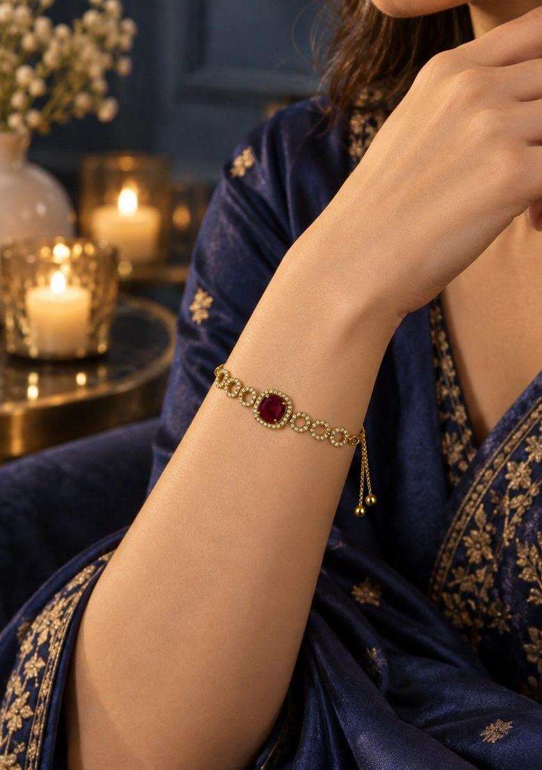 Brass American Diamond Temple Gold-Plated Wraparound Bracelet for Women | Stylish Party & Everyday Wear | Gift for Her - Indya