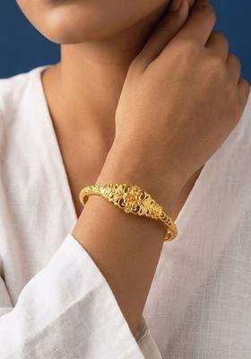 Brass Temple Gold-Plated Bangle-Style Bracelet for Women | Fusion Party & Festive Wear | Gift for Her