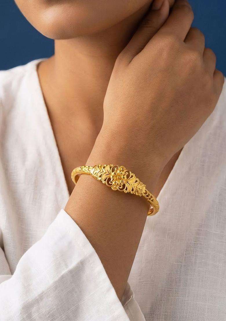 Brass Temple Gold-Plated Bangle-Style Bracelet for Women | Fusion Party & Festive Wear | Gift for Her - Indya