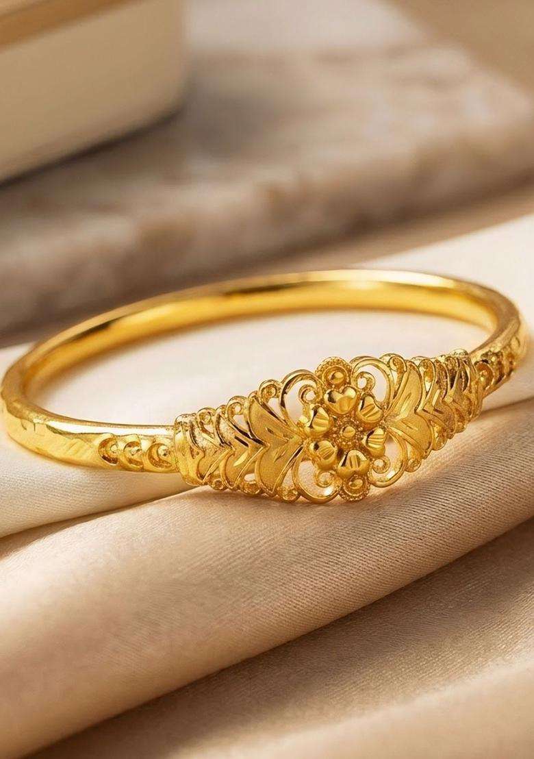 Brass Temple Gold-Plated Bangle-Style Bracelet for Women | Fusion Party & Festive Wear | Gift for Her - Indya