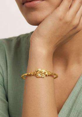 Brass Temple Gold-Plated Bangle-Style Bracelet for Women | Fusion Party & Festive Wear | Gift for Her