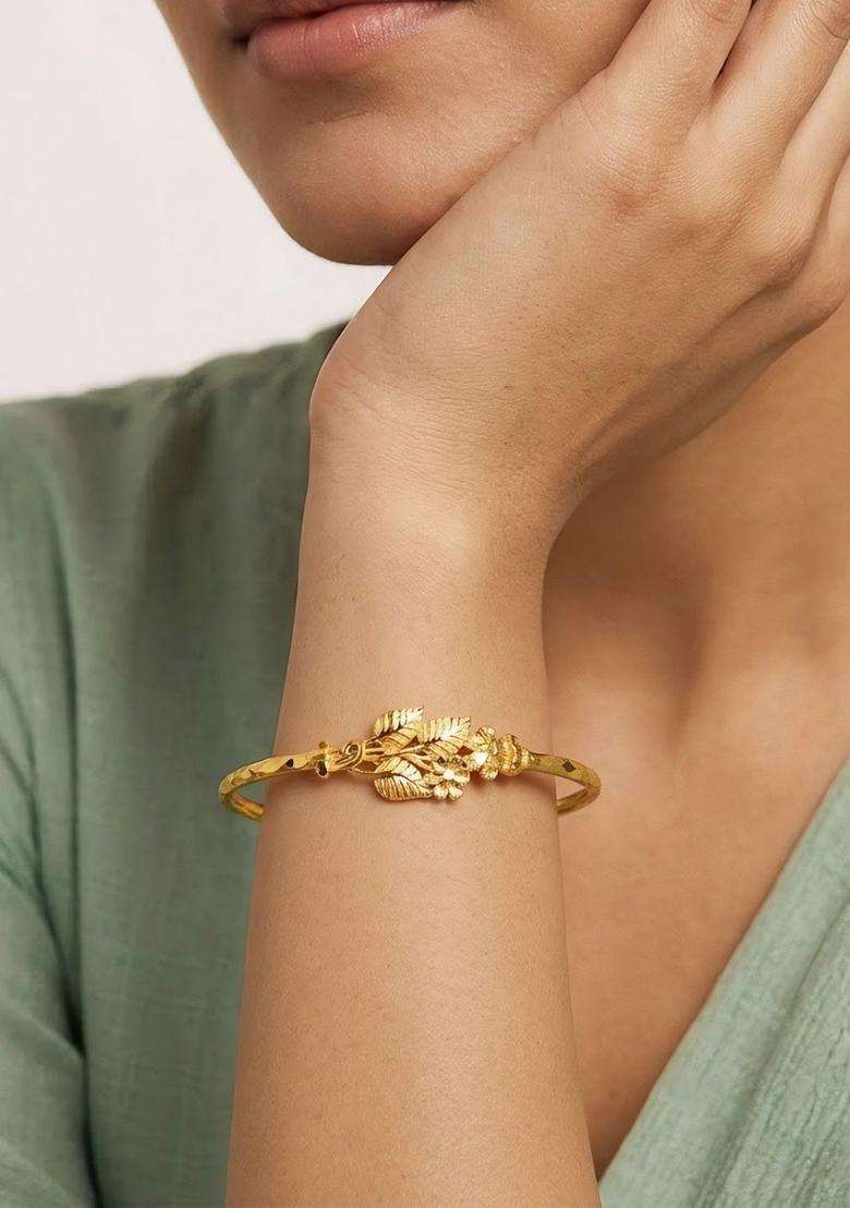 Brass Temple Gold-Plated Bangle-Style Bracelet for Women | Fusion Party & Festive Wear | Gift for Her - Indya