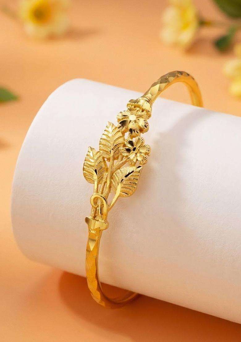 Brass Temple Gold-Plated Bangle-Style Bracelet for Women | Fusion Party & Festive Wear | Gift for Her - Indya