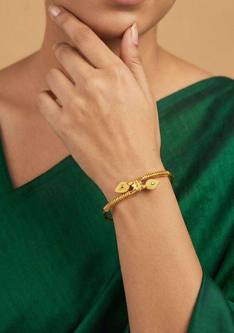Brass Temple Gold-Plated Bangle-Style Bracelet for Women | Fusion Party & Festive Wear | Gift for Her - Indya