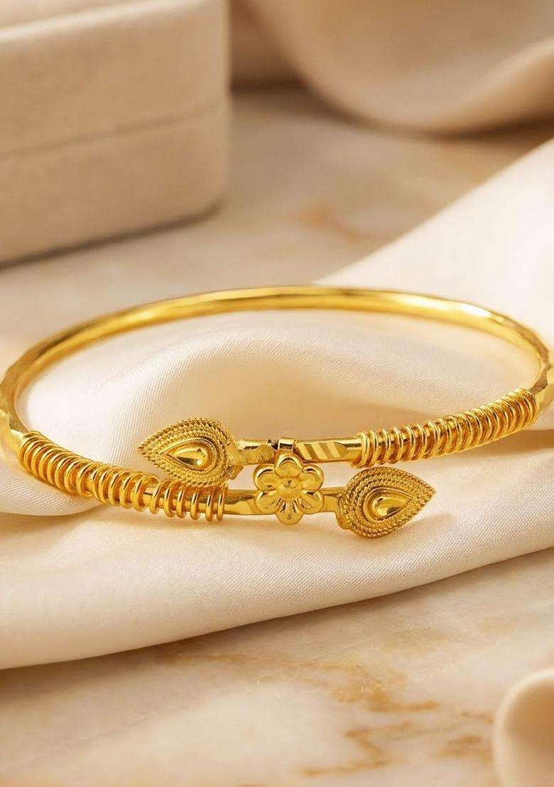 Brass Temple Gold-Plated Bangle-Style Bracelet for Women | Fusion Party & Festive Wear | Gift for Her - Indya