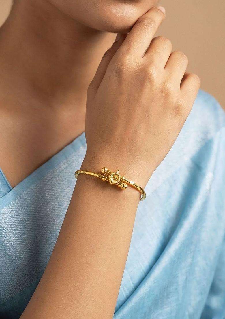Brass Temple Gold-Plated Bangle-Style Bracelet for Women | Fusion Party & Festive Wear | Gift for Her - Indya