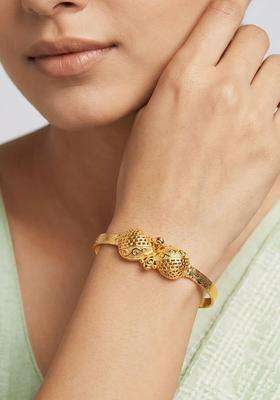 Brass Temple Gold-Plated Bangle-Style Bracelet for Women | Fusion Party & Festive Wear | Gift for Her