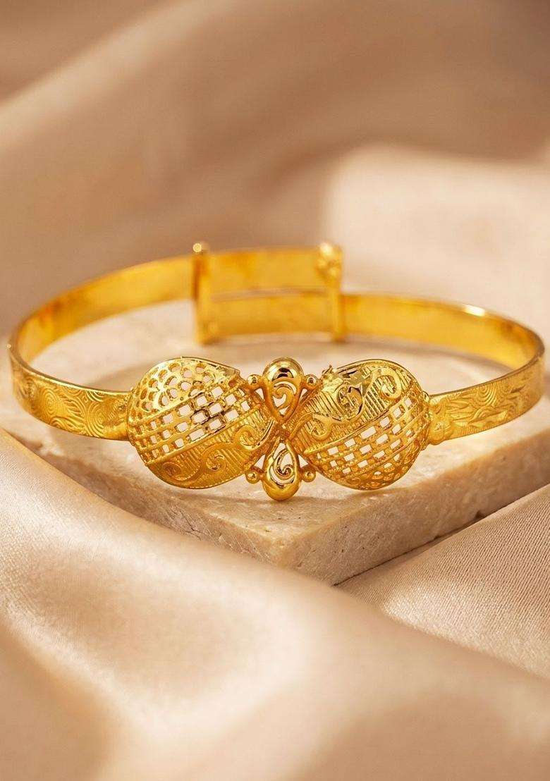 Brass Temple Gold-Plated Bangle-Style Bracelet for Women | Fusion Party & Festive Wear | Gift for Her - Indya