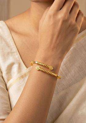 Brass Temple Gold-Plated Bangle-Style Bracelet for Women | Fusion Party & Festive Wear | Gift for Her