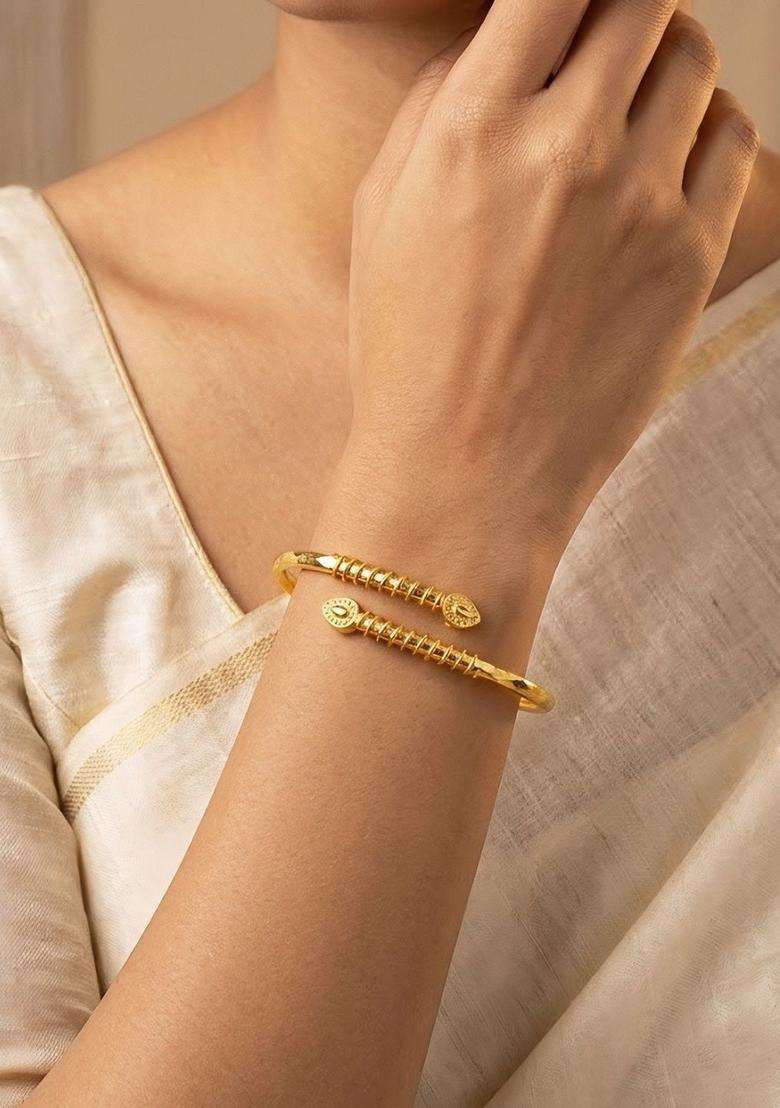 Brass Temple Gold-Plated Bangle-Style Bracelet for Women | Fusion Party & Festive Wear | Gift for Her - Indya