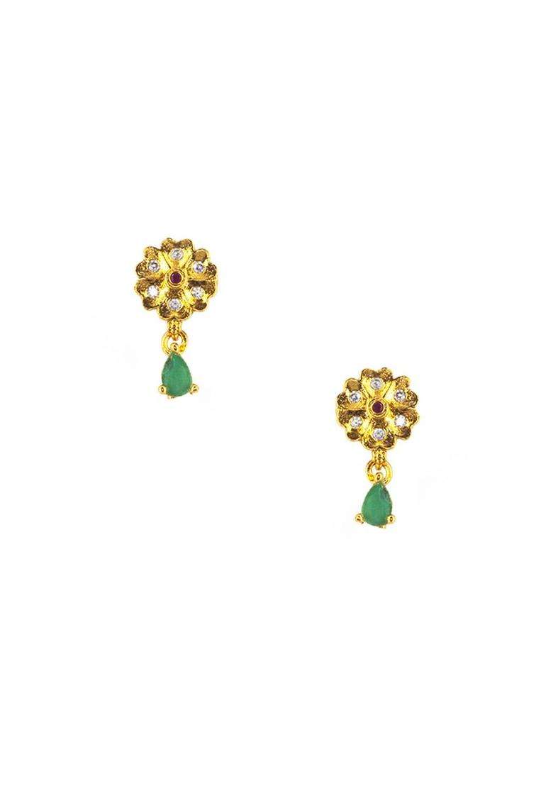 Gold-Plated American Diamond Stone-Studded & Beaded Jewellery Set for Women | Traditional Temple Jewellery for Wedding & Festive Wear | Gift for Her - Indya