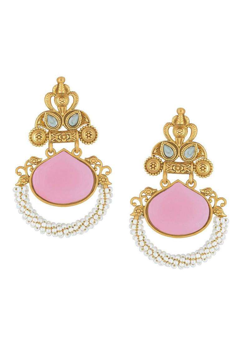 Gold-Plated Contemporary Drop Earrings for Women | Traditional Temple Jewellery for Wedding & Festive Wear | Gift for Her - Indya