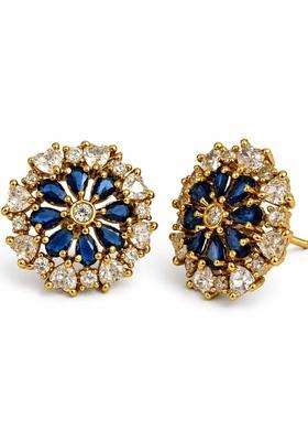 Gold-Plated Floral Studs Earrings with American Diamond for Women | Traditional Temple Jewellery for Wedding & Festive Wear | Gift for Her