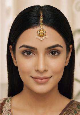 Gold-Plated American Diamond Studded Maang Tikka Head Jewellery for Women | Traditional Temple Jewellery for Wedding & Festive Wear | Gift for Her