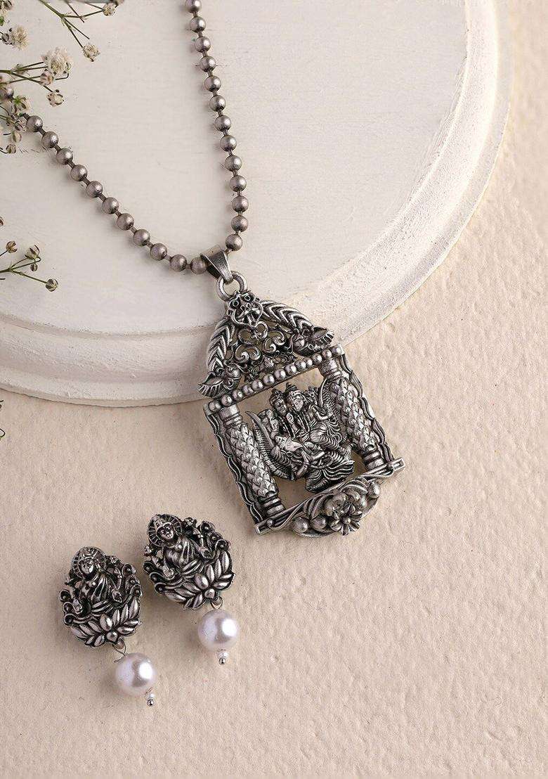 Silver-Plated Oxidized Temple Jewellery Set for Women | Stylish Party & Everyday Wear | Gift for Her - Indya