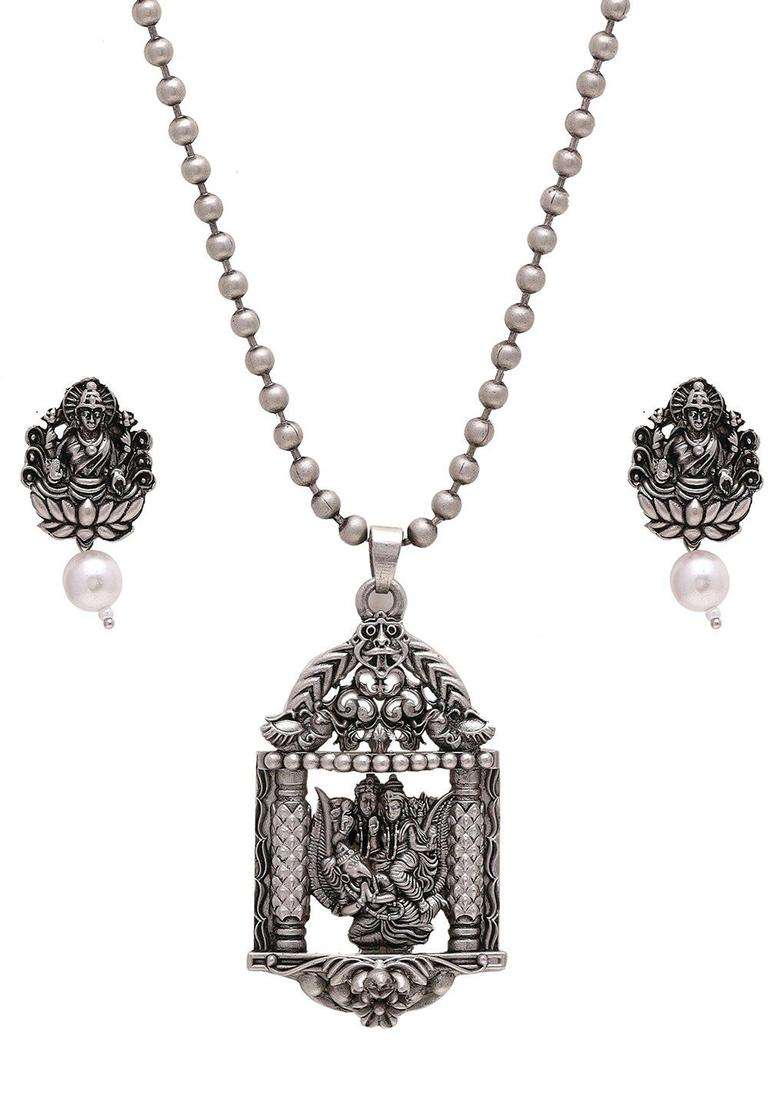 Silver-Plated Oxidized Temple Jewellery Set for Women | Stylish Party & Everyday Wear | Gift for Her - Indya