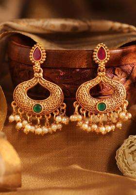 Gold-Plated Contemporary Temple Chandbalis Earrings for Women | Traditional Temple Jewellery for Wedding & Festive Wear | Gift for Her