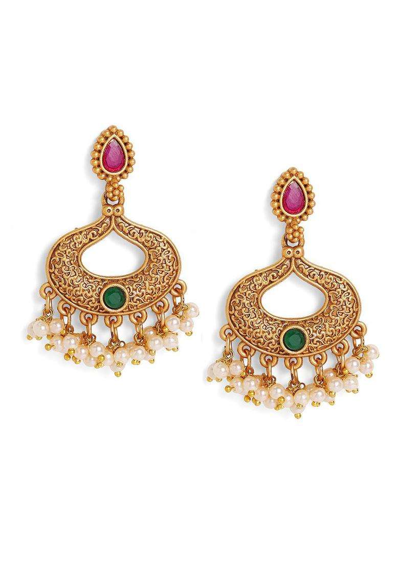Gold-Plated Contemporary Temple Chandbalis Earrings for Women | Traditional Temple Jewellery for Wedding & Festive Wear | Gift for Her - Indya