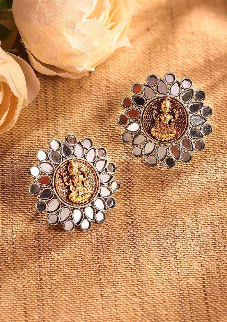 Silver-Plated Contemporary Studs Earrings for Women | Traditional Temple Jewellery for Wedding & Festive Wear | Gift for Her - Indya