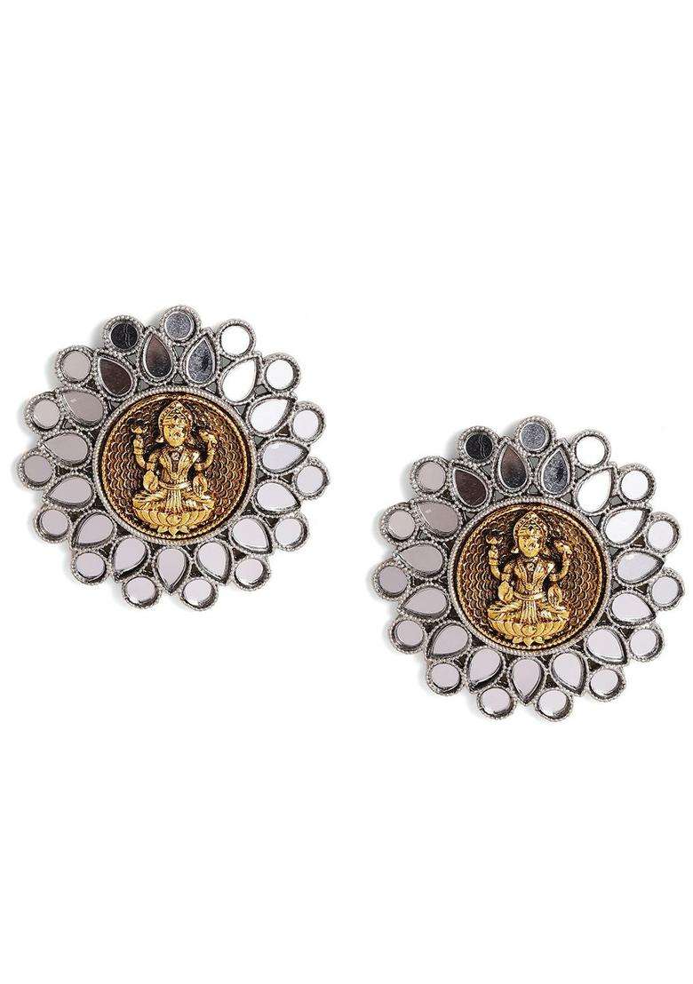Silver-Plated Contemporary Studs Earrings for Women | Traditional Temple Jewellery for Wedding & Festive Wear | Gift for Her - Indya