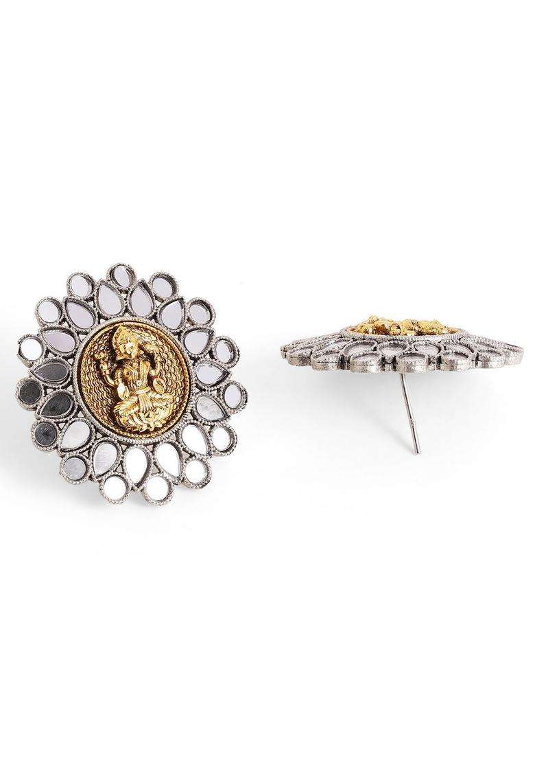 Silver-Plated Contemporary Studs Earrings for Women | Traditional Temple Jewellery for Wedding & Festive Wear | Gift for Her - Indya