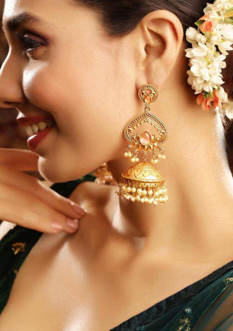 Gold-Plated Contemporary Jhumkas Earrings for Women | Traditional Temple Jewellery for Wedding & Festive Wear | Gift for Her - Indya