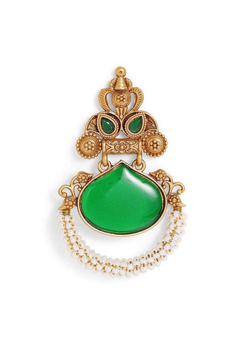 Gold-Plated Artificial Stones and Beads Studded Temple Chandbalis Earrings for Women | Traditional Temple Jewellery for Wedding & Festive Wear | Gift for Her - Indya