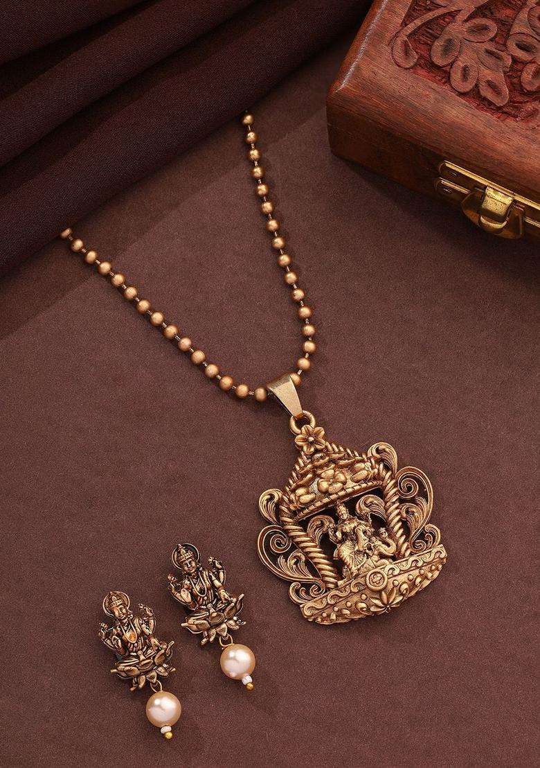 Gold-Plated Beads Beaded Temple Necklace with Earrings for Women | Stylish Party & Everyday Wear | Gift for Her - Indya