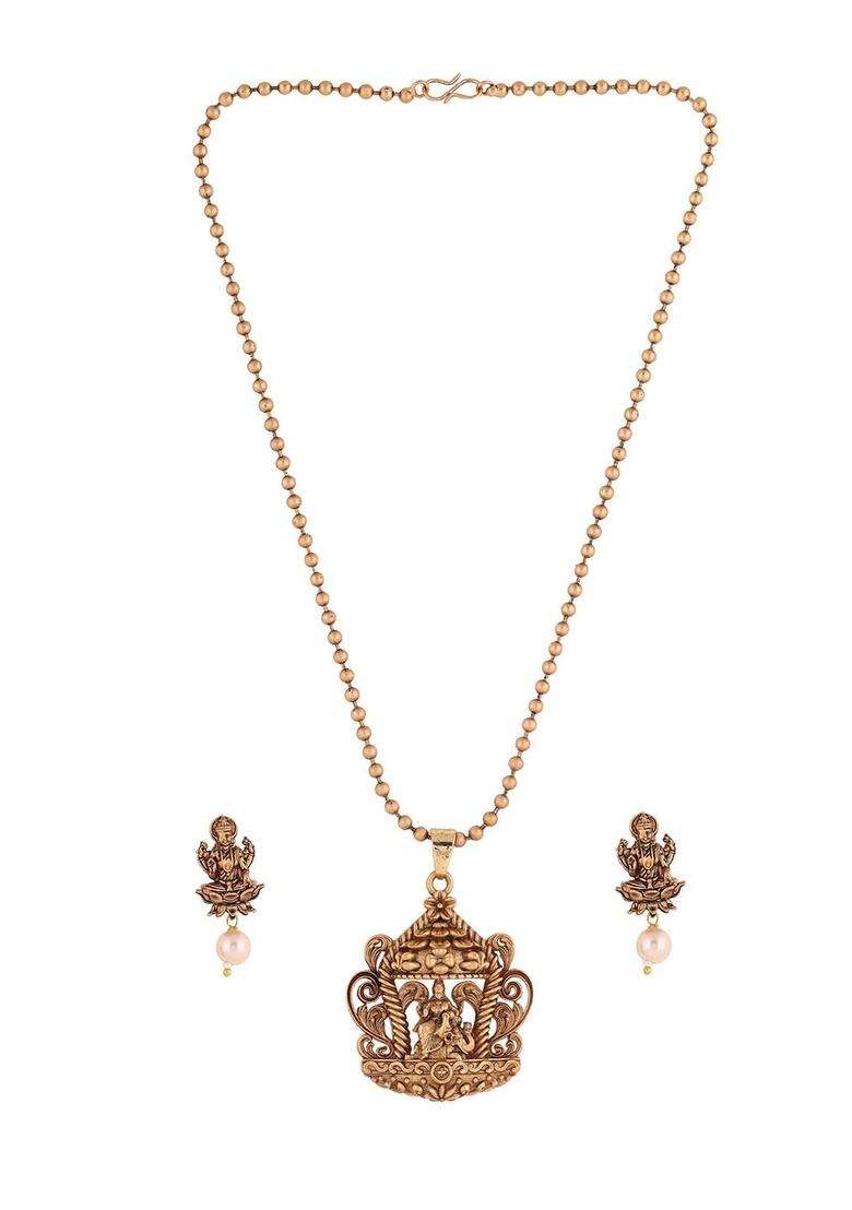 Gold-Plated Beads Beaded Temple Necklace with Earrings for Women | Stylish Party & Everyday Wear | Gift for Her - Indya