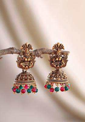 Gold-Plated Contemporary Jhumkas Temple Earrings for Women | Traditional Temple Jewellery for Wedding & Festive Wear | Gift for Her