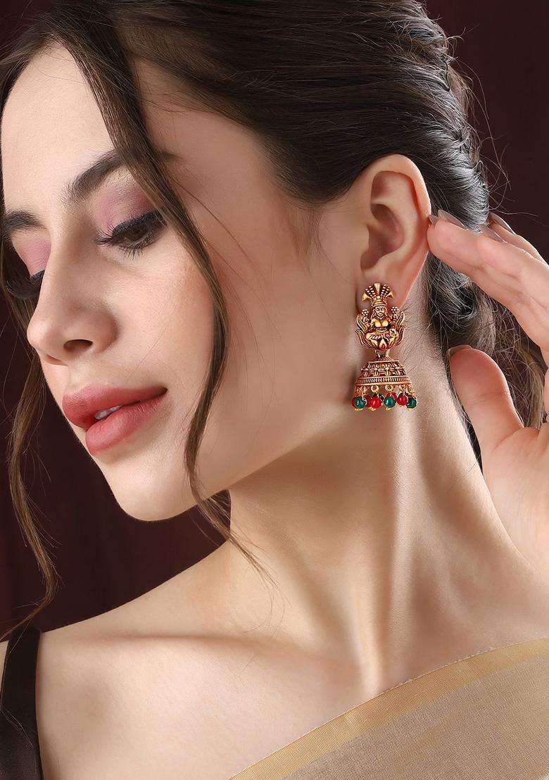 Gold-Plated Contemporary Jhumkas Temple Earrings for Women | Traditional Temple Jewellery for Wedding & Festive Wear | Gift for Her - Indya