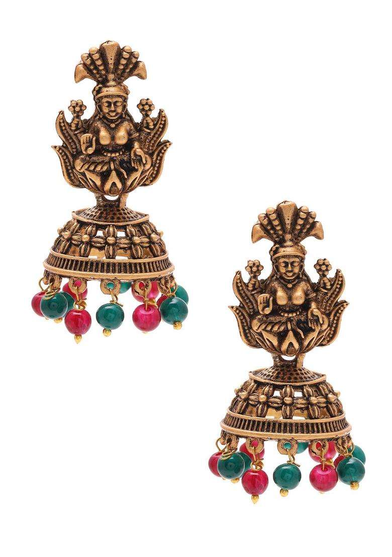 Gold-Plated Contemporary Jhumkas Temple Earrings for Women | Traditional Temple Jewellery for Wedding & Festive Wear | Gift for Her - Indya